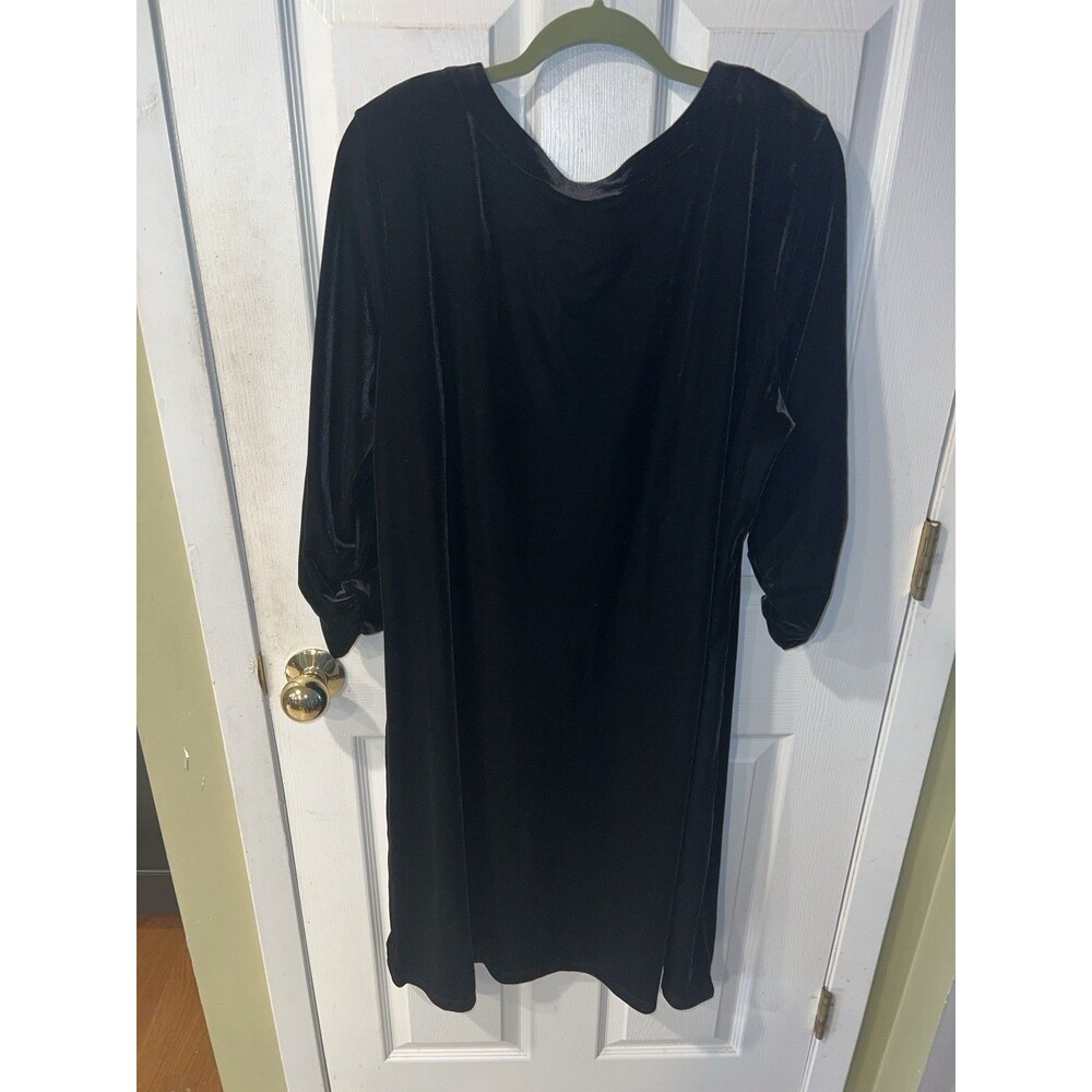 Susan Graver Dress Womens 2X Black Velvet Midi Shift Velour Dark Romantic Soft - Picture 7 of 8